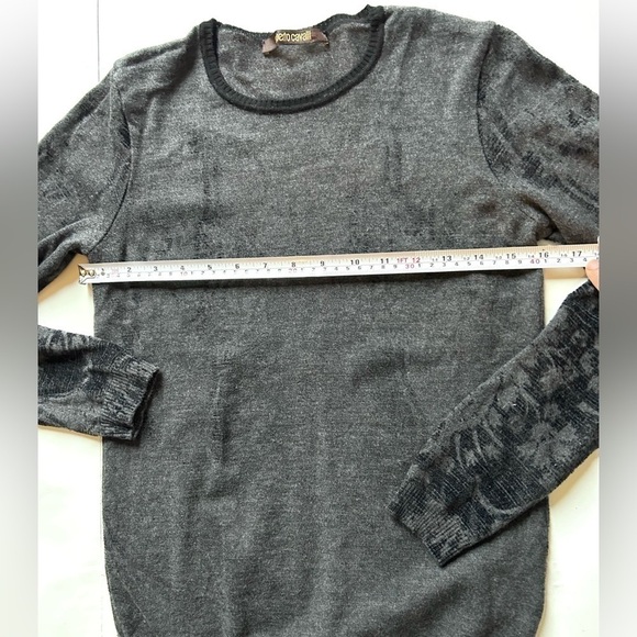 Roberto Cavalli  Lana wool grey sweater size 40 grey black print made in Italy - Picture 5 of 9